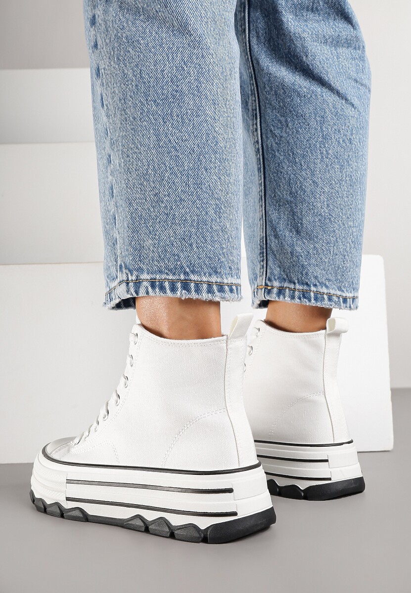 Białe Trampki na Platformie za Kostkę Blokkie