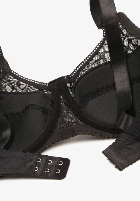 Czarny Koronkowy Biustonosz z Regulowanymi Ramiączkami i Usztywnionymi Miseczkami Vikiitole