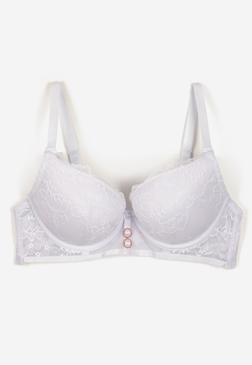 Biały Biustonosz Push Up Ozdobiony Koronką Temirenna