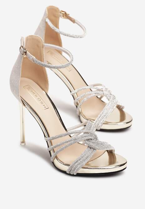 Złote Sandały z Paskami w Cyrkonie na Słupku Heletasia