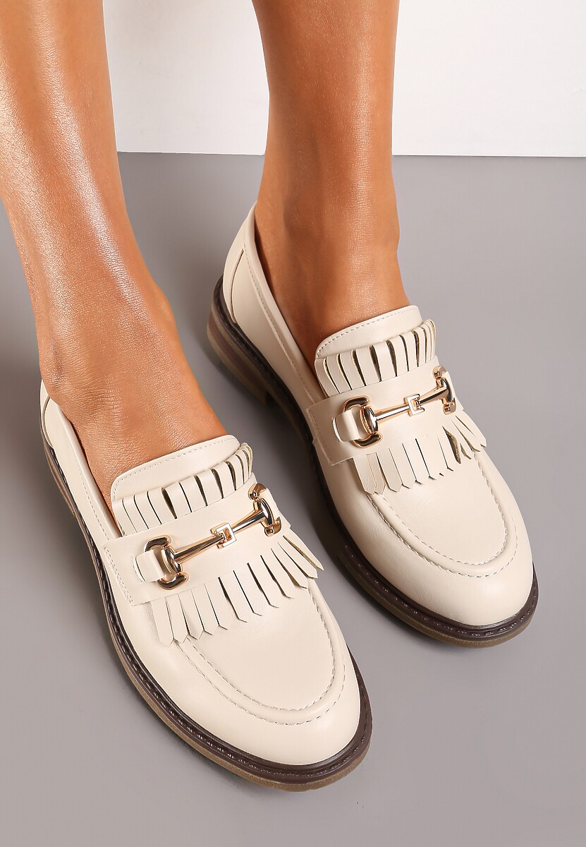 Beżowe Mokasyny Ozdobione Klamerką i Frędzlami z Przodu Ardanifa