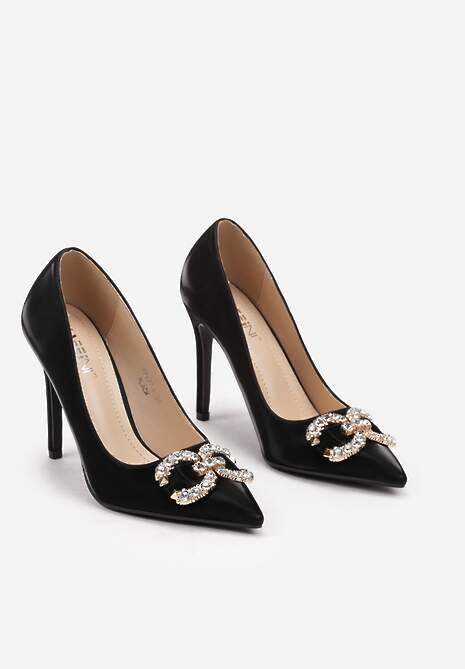 Czarne Szpilki Ozdobione Klamrą z Cyrkoniami Ettalina