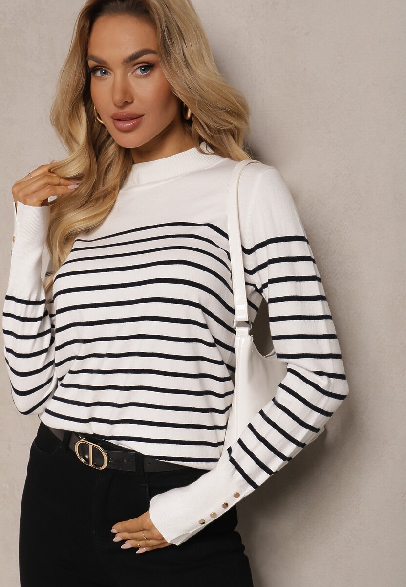 Biały Golf z Bawełną i Wiskozą w Paski z Nitami Viacira