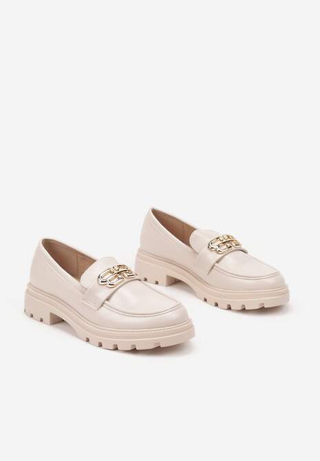 Beżowe Płaskie Mokasyny z Metaliczną Aplikacją Milidi