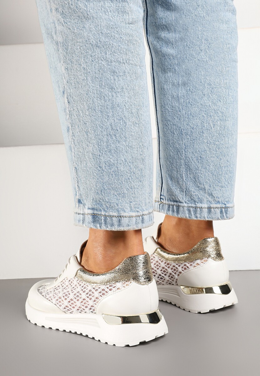 Białe Ażurowe Sneakersy na Podeszwie z Metaliczną Wstawką Neomira