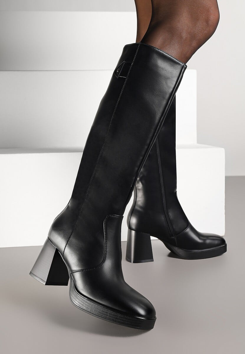 Brązowe Kozaki na Platformie i Słupku z Lekkim Ociepleniem Hanissea