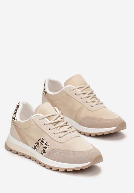 Beżowe Sznurowane Sneakrersy Cashe
