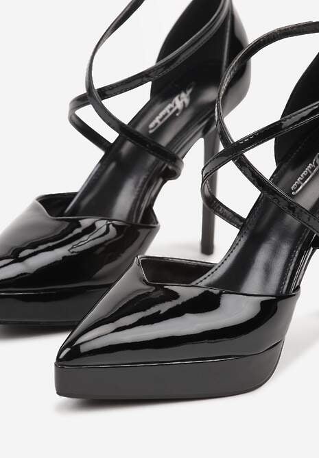Czarne Szpilki z Platformą i Przeplatanymi Paskami Ferinela