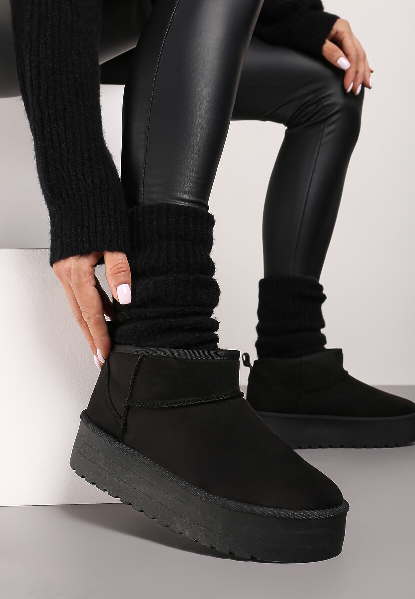 Czarne Wsuwane Śniegowce na Gładkiej Platformie Merileeanne