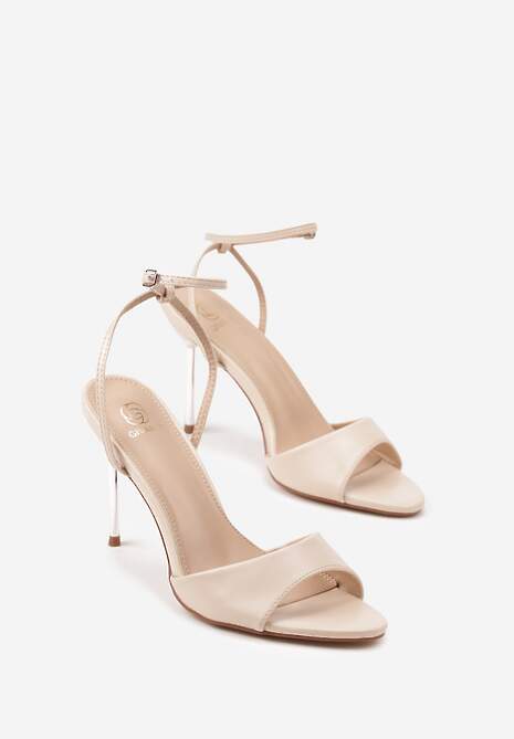 Beżowe Sandały na Transparentnym Obcasie Typu Szpilka Zemeli