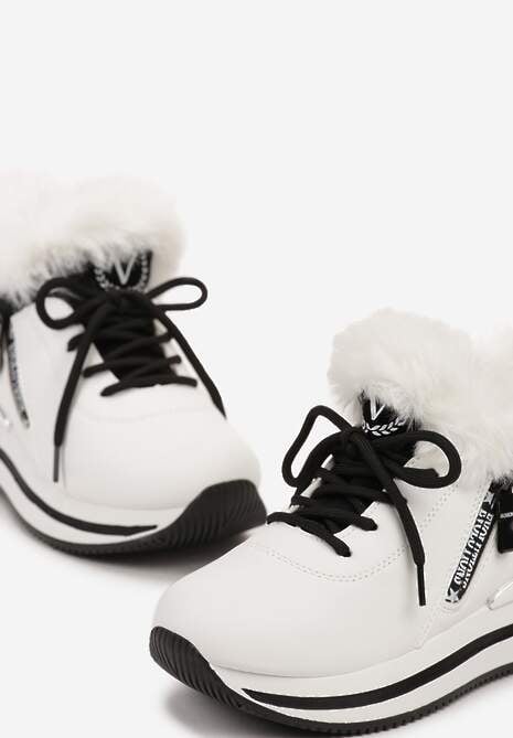 Białe Sznurowane Botki Sneakersy z Futerkiem Gameda