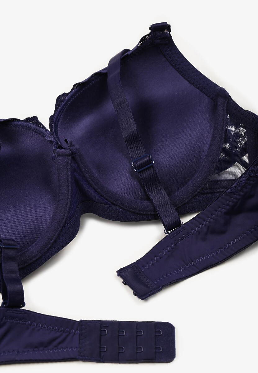 Granatowo-Różowy Koronkowy Biustonosz o Kroju Push-Up Neladrith