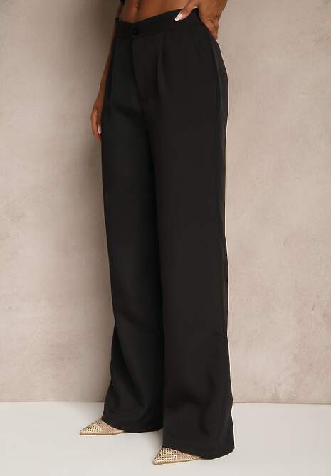 Czarny Komplet o Garniturowym Kroju z Wiskozą Spodnie Wide Leg i Top Silosea