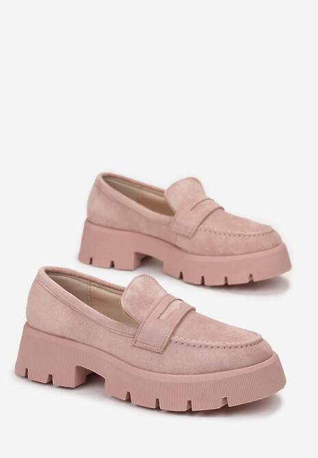 Różowe Mokasyny na Grubej Podeszwie z Protektorem Misal