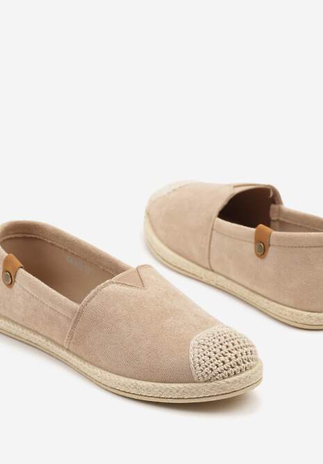 Ciemnobeżowe Espadryle z Elastyczną Wstawką Zdobione Plecionką Kinellis