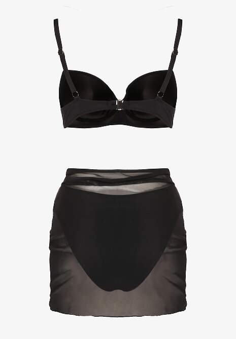 Czarne Bikini Majtki Typu Figi Marszczony Biustonosz i Pareo Natovena