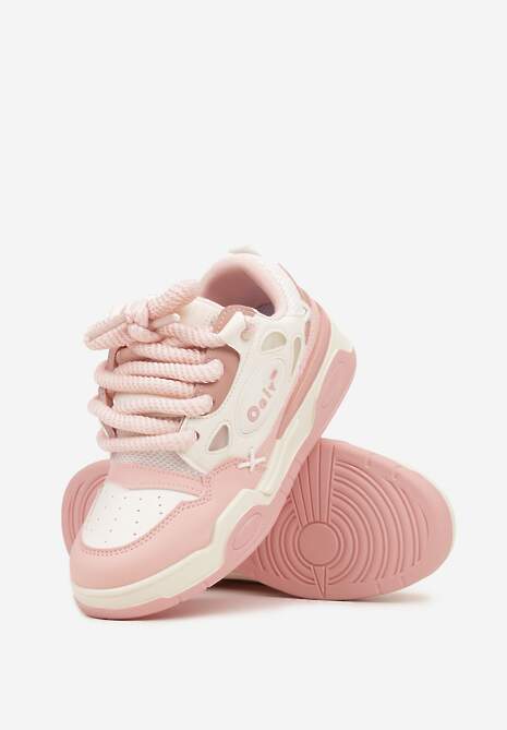 Różowe Sneakersy na Płaskiej Podeszwie Ozdobione Szerokimi Sznurówkami Veniefra