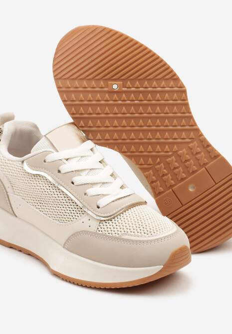 Beżowe Sneakersy Ozdobione Geometrycznym Motywem Calgis