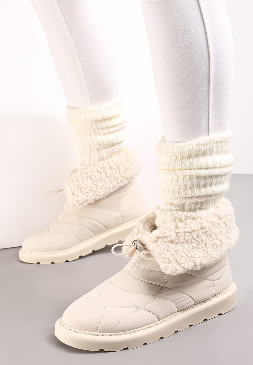 Beżowe Śniegowce ze Ściągaczem i Ozdobnym Barankiem Tytusore