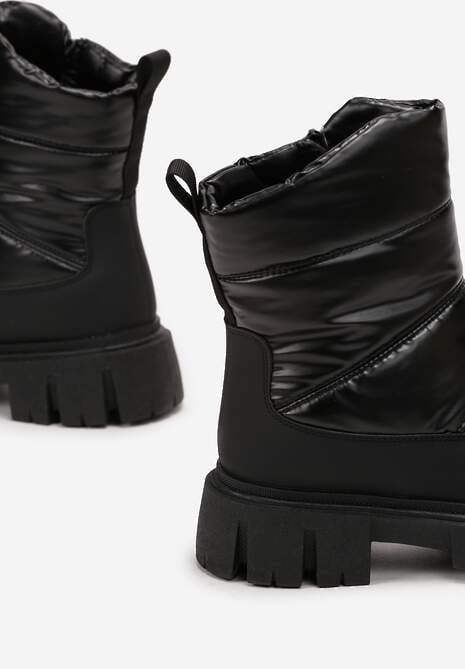 Czarne Śniegowce za Kostkę z Pikowaniem i Niską Platformą Laugas