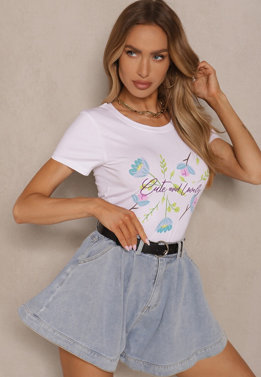 Biało-Zielony T-shirt z Bawełny z Nadrukiem Zarive