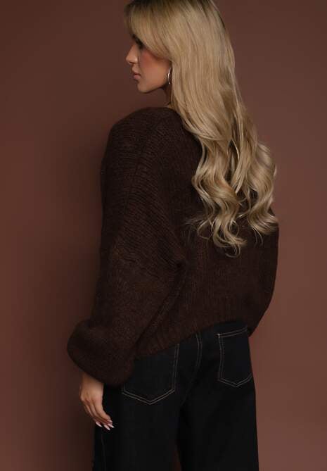 Brązowy Niezapinany Kardigan z Wełną i Wiskozą z Dołączonym Topem Belvane