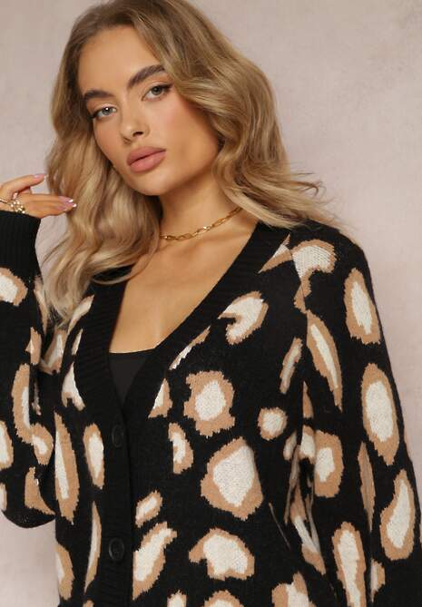 Czarny Luźny Kardigan Zapinany Klimonta