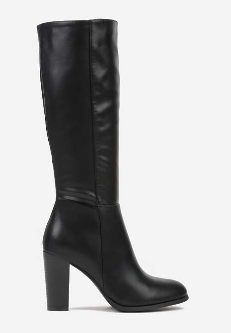 Czarne Eleganckie Kozaki VICES na Słupkowym Obcasie z Cholewką do Kolana Unenela