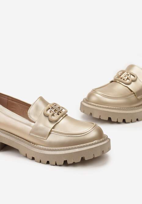 Złote Mokasyny z Literkami na Klamerce Nalastra