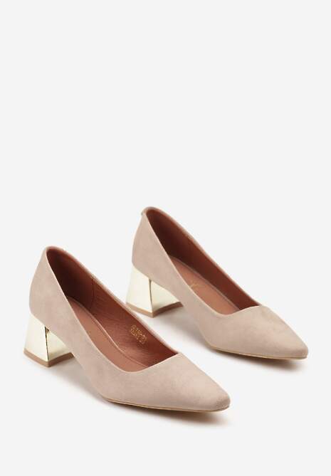 Ciemnobeżowe Czółenka Vices na Metalicznym Obcasie ze Skórzaną Wkładką Sivine