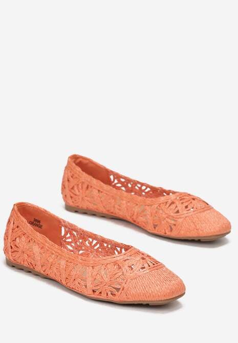 Pomarańczowe Ażurowe Balerinki z Kwadratowym Noskiem Nivono