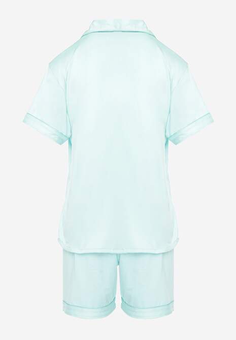 Miętowy Komplet Piżamowy z Krótką Koszulą z Napisem i Szortami Finetta