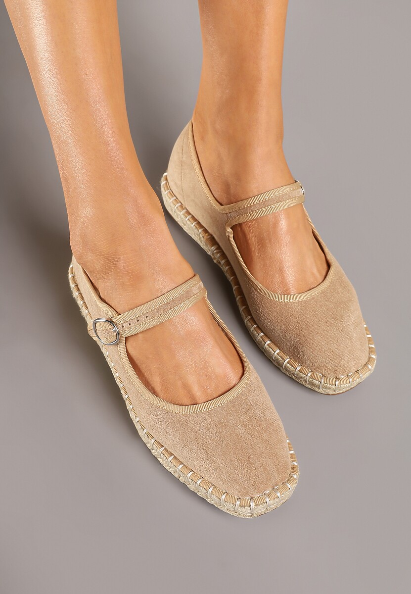 Ciemnobeżowe Espadryle z Ekozamszu Zapinane na Pasek z Klamerką Deolisse