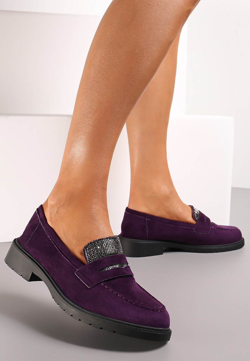 Fioletowe Mokasyny z Językiem w Cyrkonie Aniha
