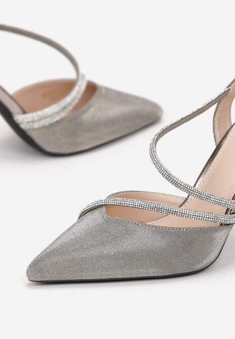 Czarne Sandały na Szpilce z Elastycznym Paskiem i Cyrkoniami Eurisa