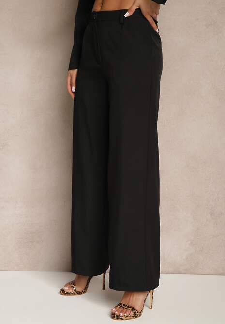 Czarny Garnitur Szerokie Spodnie i Asymetryczna Marynarka Pumeira