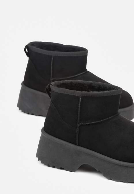Czarne Śniegowce z Imitacji Zamszu o Wsuwanym Fasonie na Platformie Reilessa