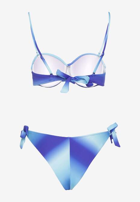 Granatowe Bikini Majtki Typu Figi i Biustonosz z Marszczeniem w Geometryczny Wzór Kinnira