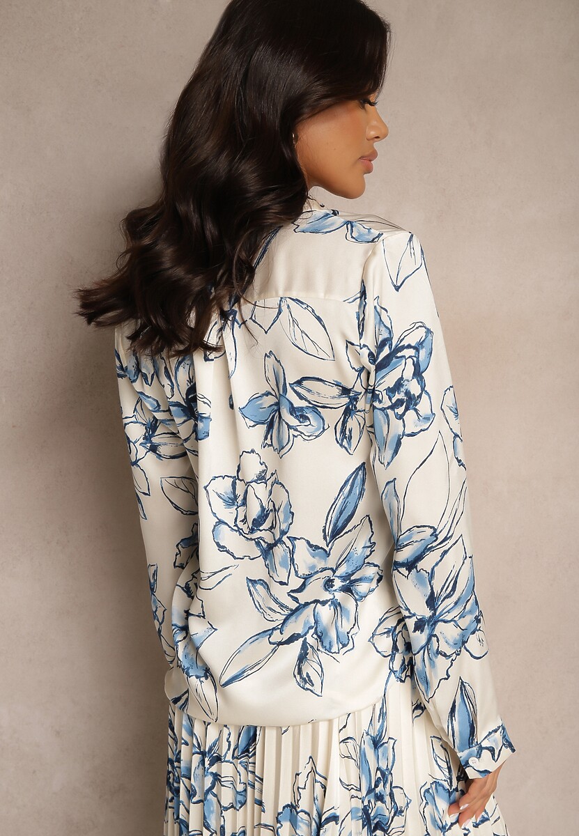 Biało-Niebieska Koszula z Wiskozą i Kwiatowym Wzorem Fenellea