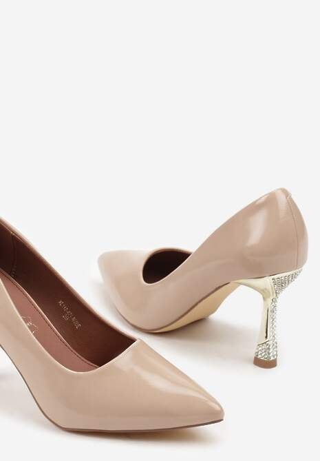 Beżowe Szpilki Lakierowane Vices ze Skórzaną Wkładką i Cyrkoniami Avadvire