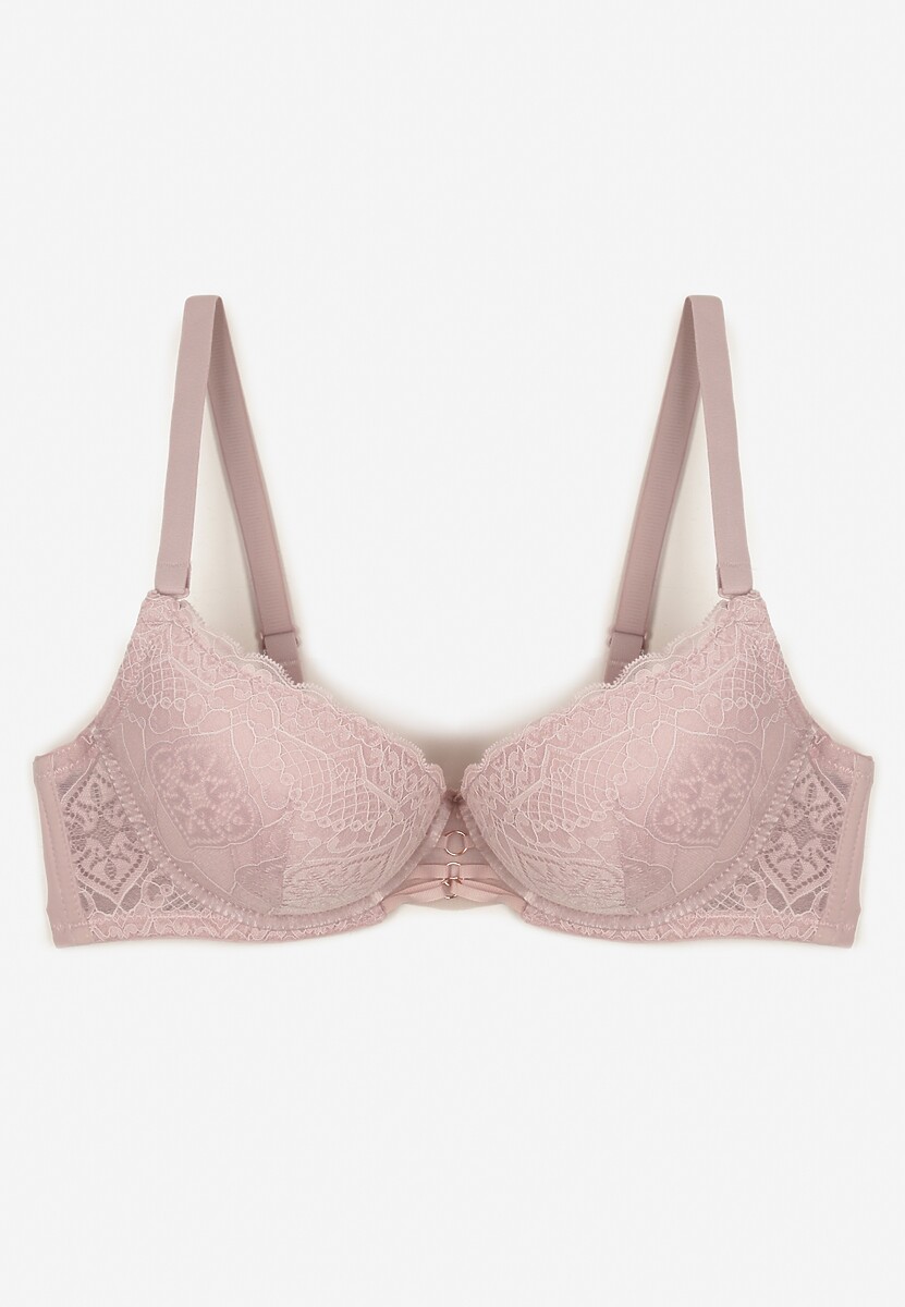 Jasnofioletowy Elegancki Biustonosz Miseczka C z Koronką i Zapięciem na Haftki Mairiel