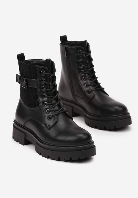 Czarne Botki w Stylu Workerów Grunge Eiase