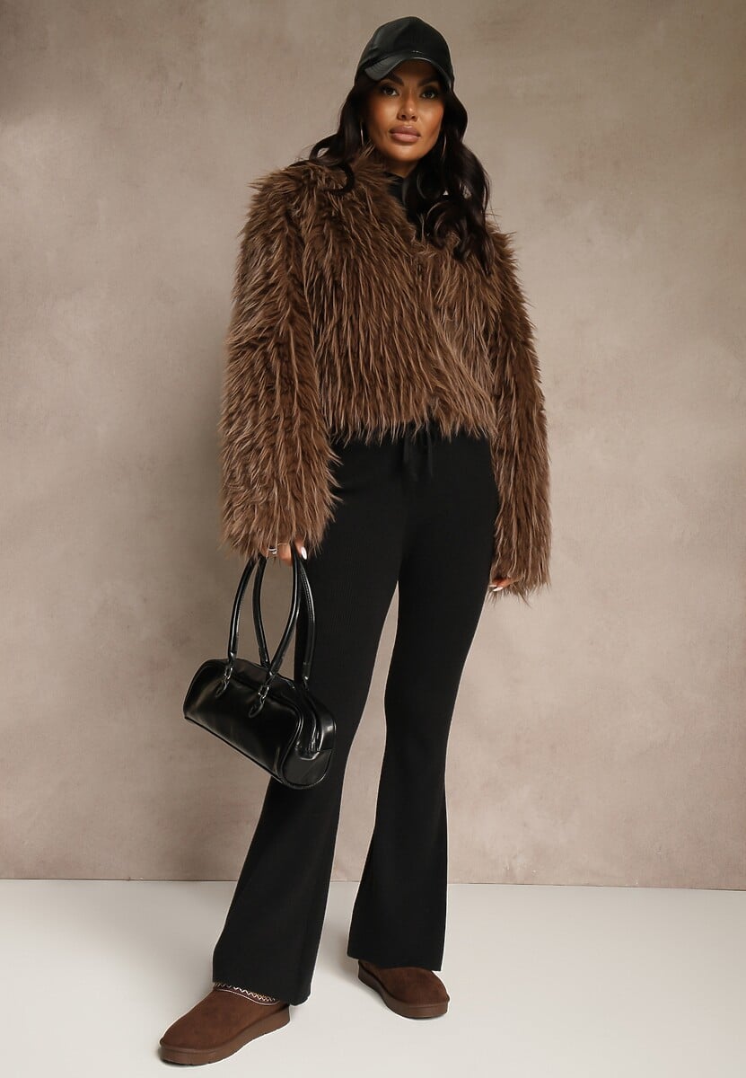 Czarne Dzianinowe Spodnie z Wiskozą o Kroju Flare Zetene