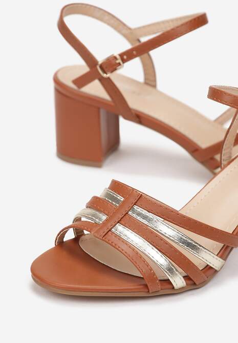 Brązowe Sandały na Słupku Dodyn
