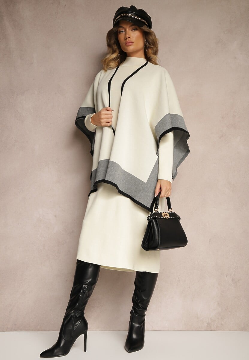 Jasnobeżowy Komplet z Dzianiny z Wiskozy Sukienka i Narzutka Ilandriel