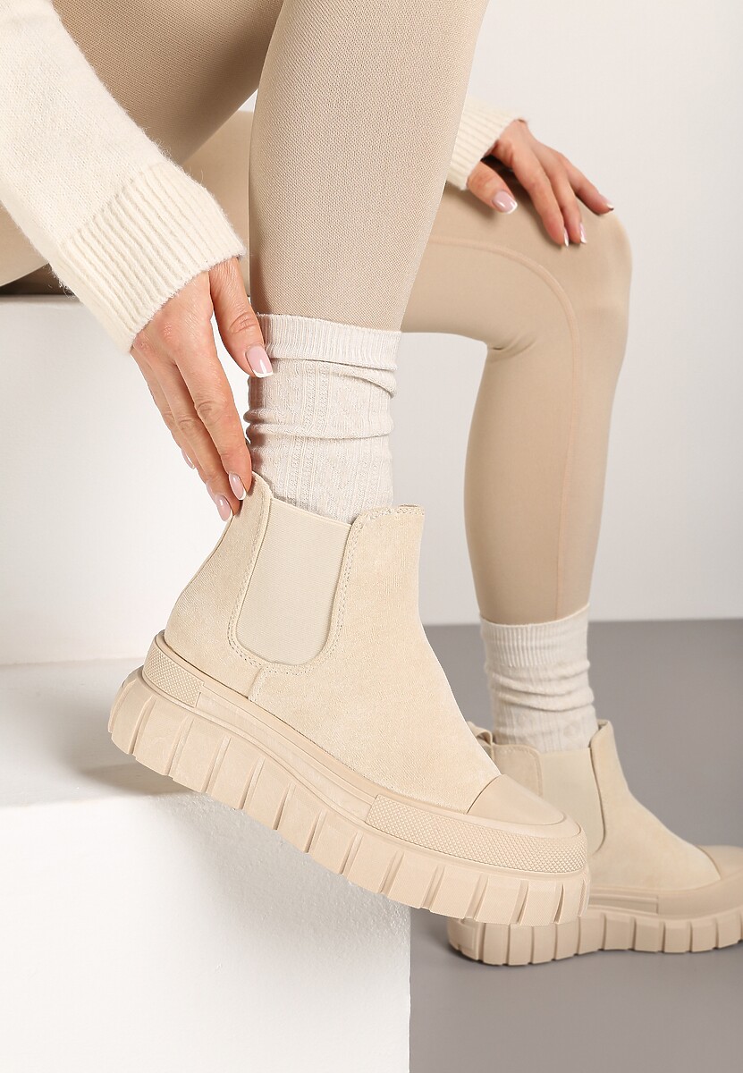 Beżowe Botki Sztylety za Kostkę na Platformie Divita