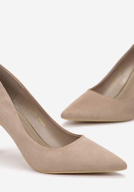 Ciemnobeżowe Szpilki ze Szpiczastym Noskiem z Imitacji Zamszu Remeva