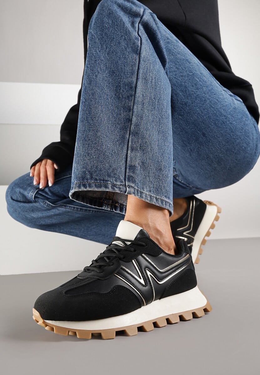 Beżowo-Zoelone Sneakersy Ozdobione Geometrycznym Motywem w Panterkę Annerie