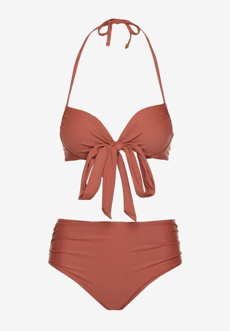 Jasnobrązowe Bikini Wiązany Biustonosz i Majtki Typu Figi Fevarelia