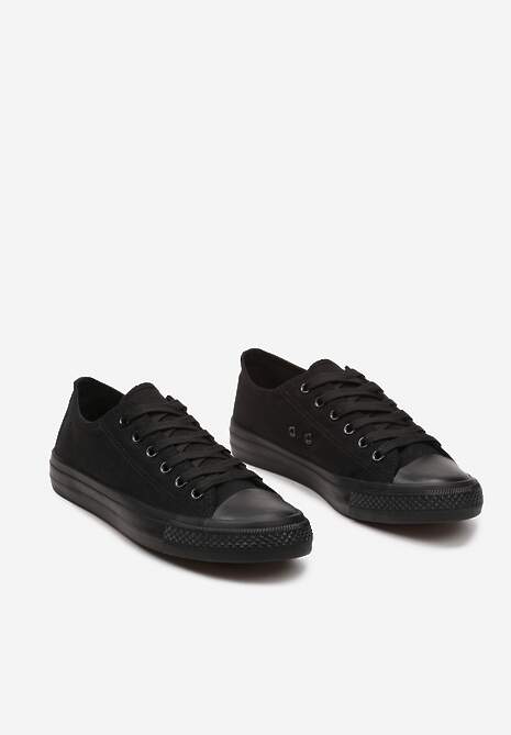 Czarne Casualowe Sznurowane Trampki na Płaskiej Podeszwie przed Kostkę Nivemia